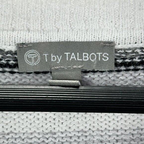 T By Talbots Sweater Womens Small Gray Knit Cotton Stripe Pullover Rib Cuffs - Picture 3 of 6